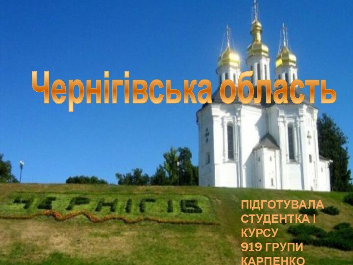 Чернігівська областьПІДГОТУВАЛАСТУДЕНТКА І КУРСУ919 ГРУПИКАРПЕНКО НАТАЛІЯ