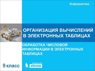 Организация вычислений в электронных таблицах. Обработка числовой информации в электронных таблицах