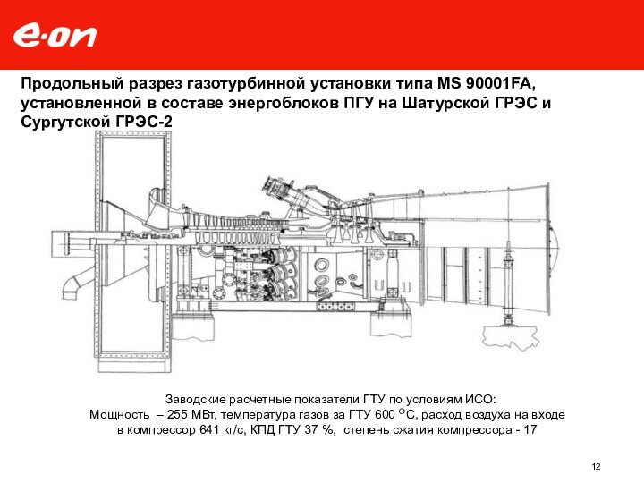 Продольный разрез газотурбинной установки типа