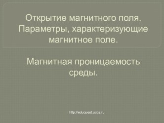 Открытие магнитного поля. Параметры, характеризующие магнитное поле. Магнитная проницаемость среды