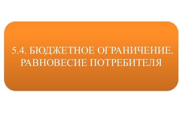 5.4. БЮДЖЕТНОЕ ОГРАНИЧЕНИЕ. РАВНОВЕСИЕ ПОТРЕБИТЕЛЯ