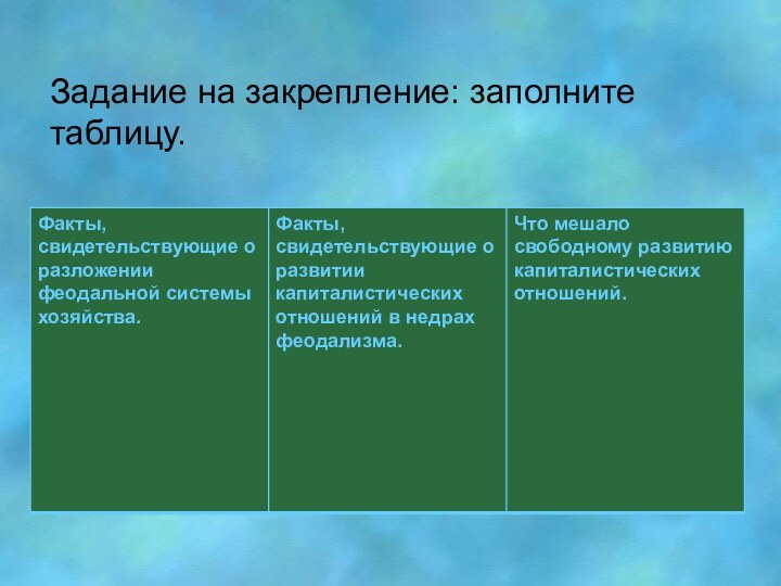 Задание на закрепление: заполните таблицу.