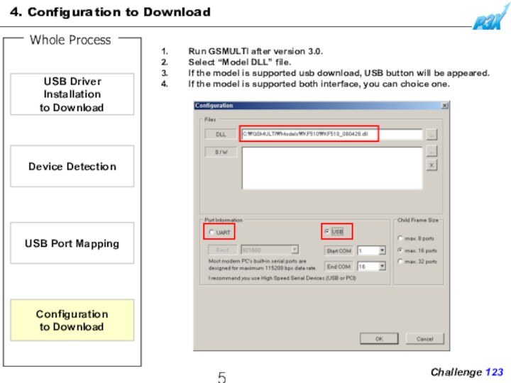 4. Configuration to DownloadRun GSMULTI after version 3.0.Select “Model DLL” file.If the