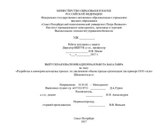 Разработка и коммерческая оценка проекта по увеличению объема продаж организации ООО Алго Шиномонтаж