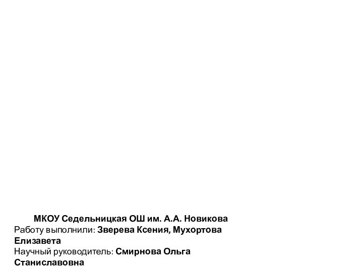 Особо охраняемые природные территории Комсомольского районаМКОУ Седельницкая ОШ им. А.А. НовиковаРаботу выполнили: