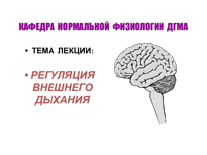 КАФЕДРА НОРМАЛЬНОЙ ФИЗИОЛОГИИ ДГМА ТЕМА ЛЕКЦИИ:РЕГУЛЯЦИЯ ВНЕШНЕГО ДЫХАНИЯ