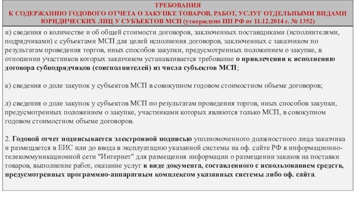 ТРЕБОВАНИЯ К СОДЕРЖАНИЮ ГОДОВОГО ОТЧЕТА О ЗАКУПКЕ ТОВАРОВ, РАБОТ, УСЛУГ ОТДЕЛЬНЫМИ ВИДАМИ