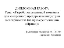 Разработка рекламной компании для конкретного предприятия индустрии гостеприимства (на примере гостиницы Прага)