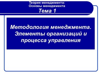 Методология менджмента. Элементы организаций и процесса управления