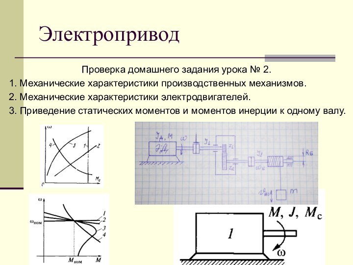 ЭлектроприводПроверка домашнего задания урока № 2. 1. Механические характеристики производственных механизмов. 2.