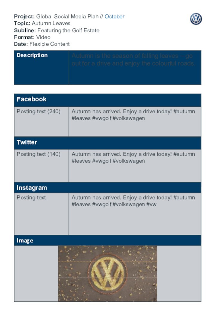 Project: Global Social Media Plan // October  Topic: Autumn Leaves Subline: