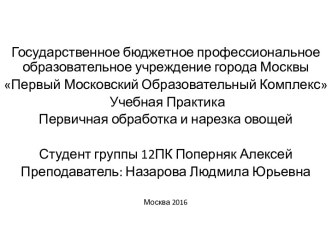 Учебная практика: первичная обработка и нарезка овощей