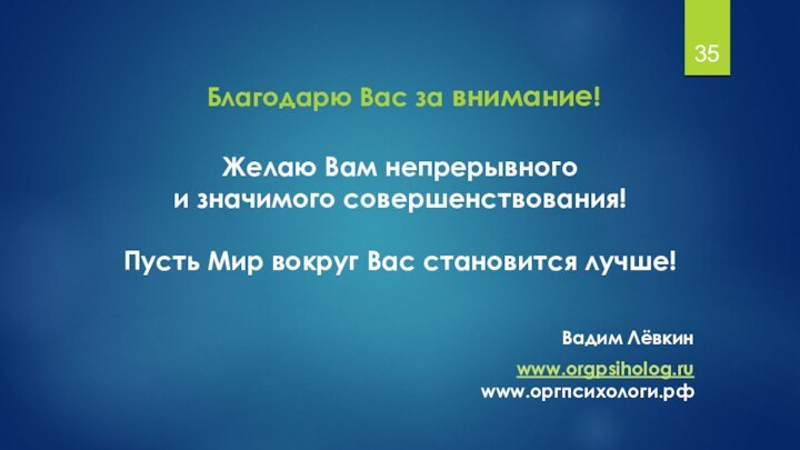 Благодарю Вас за внимание!Желаю Вам непрерывного и значимого совершенствования!   Пусть