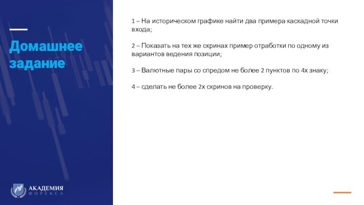 Домашнее задание1 – На историческом графике найти два примера каскадной точки входа;2