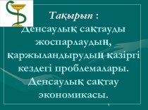 Денсаулық сақтауды жоспарлаудың, қаржыландырудың қазіргі кездегі проблемалары. Денсаулық сақтау экономикасы