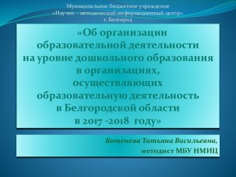 Об организации образовательной деятельности на уровне дошкольного образования. Белгородская область 2017 - 2018 годы