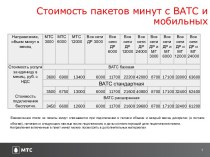 Стоимость пакетов минут с ВАТС и мобильных