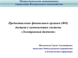 Предоставление финансовым органам (ФО) доступа к компонентам системы Электронный бюджет