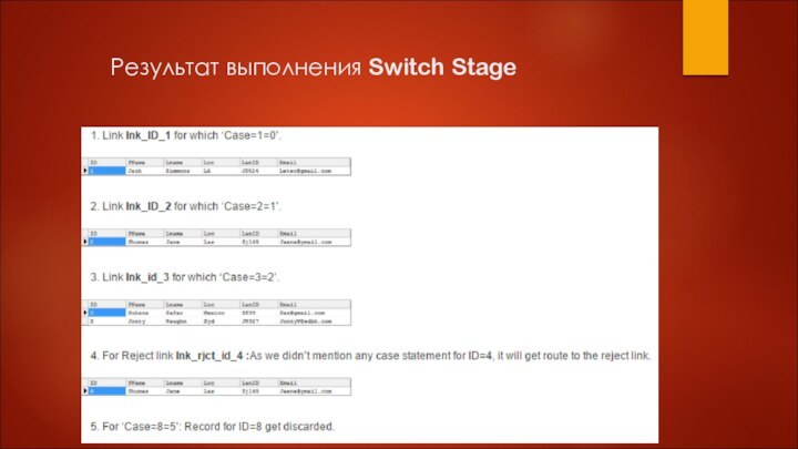 Результат выполнения Switch Stage