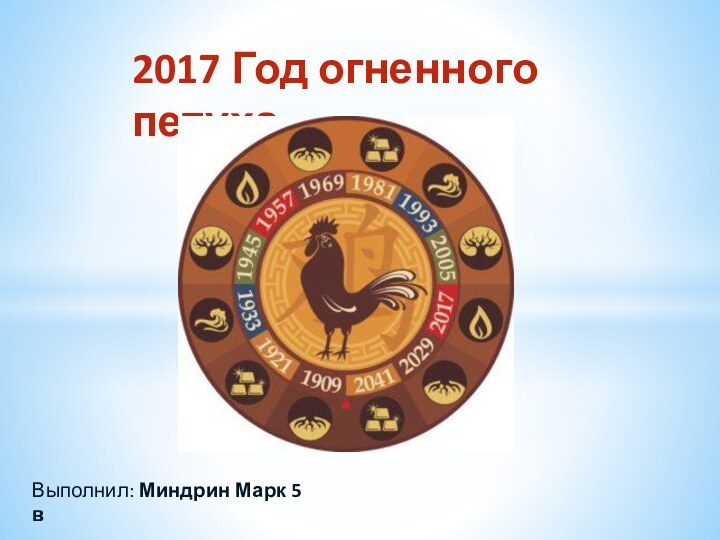 Выполнил: Миндрин Марк 5 в2017 Год огненного петуха