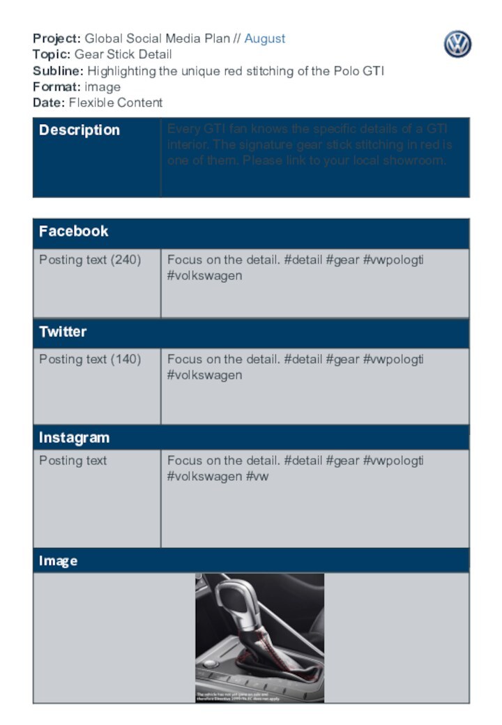 Project: Global Social Media Plan // August  Topic: Gear Stick Detail