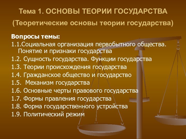 Тема 1. ОСНОВЫ ТЕОРИИ ГОСУДАРСТВА (Теоретические основы теории государства) Вопросы темы:1.1.Социальная организация