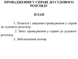 Провадження у справі до судового розгляду