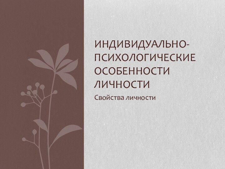 ИНДИВИДУАЛЬНО-ПСИХОЛОГИЧЕСКИЕ ОСОБЕННОСТИ ЛИЧНОСТИСвойства личности