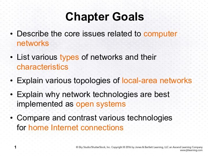 Chapter GoalsDescribe the core issues related to computer networksList various types of