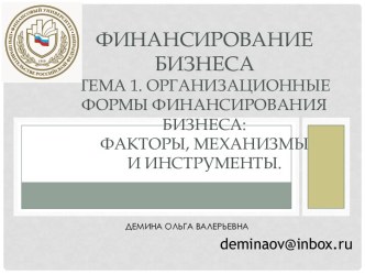 Организационные формы финансирования бизнеса: факторы, механизмы и инструменты