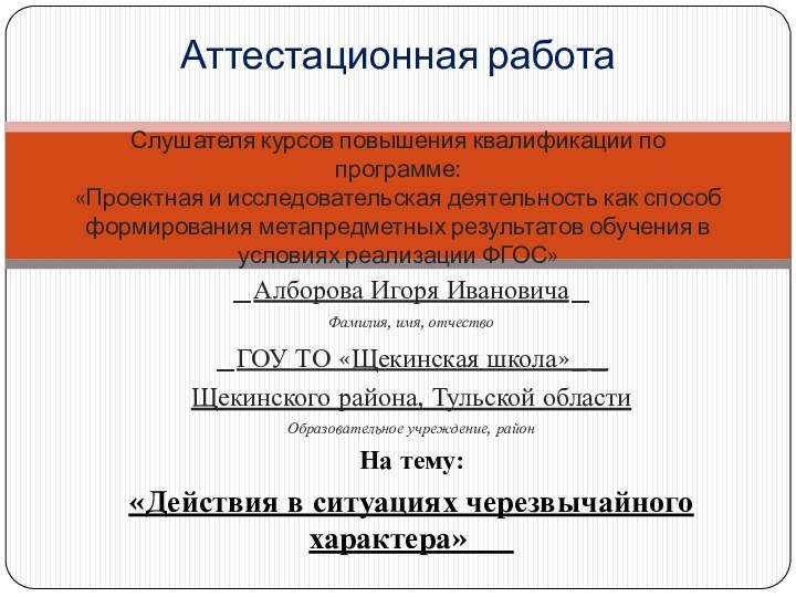 _Алборова Игоря Ивановича_Фамилия, имя, отчество_ГОУ ТО «Щекинская школа»__Щекинского района, Тульской областиОбразовательное учреждение,