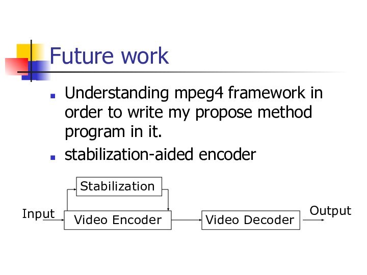 Future workUnderstanding mpeg4 framework in order to write my propose method program