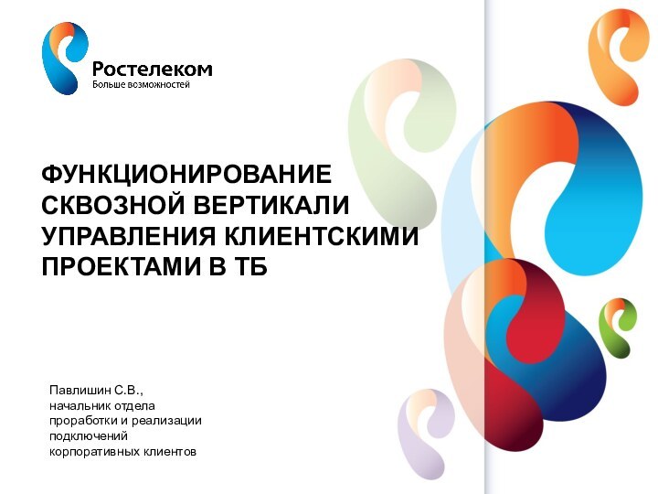 ФУНКЦИОНИРОВАНИЕ СКВОЗНОЙ ВЕРТИКАЛИ УПРАВЛЕНИЯ КЛИЕНТСКИМИ ПРОЕКТАМИ В ТБПавлишин С.В., начальник отдела проработки