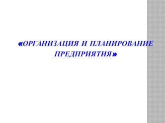 Организация и планирование предприятия