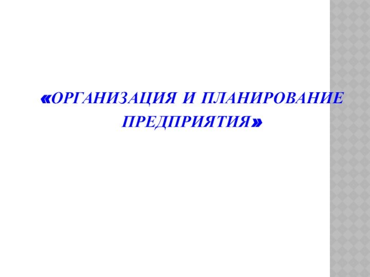 «ОРГАНИЗАЦИЯ И ПЛАНИРОВАНИЕ ПРЕДПРИЯТИЯ»