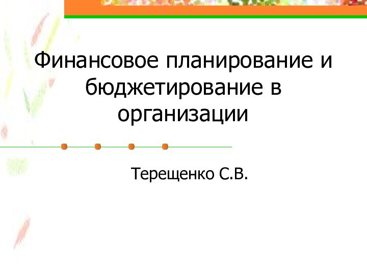 Финансовое планирование и бюджетирование в организацииТерещенко С.В.