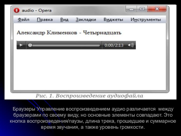 Браузеры Управление воспроизведением аудио различается между браузерами по своему виду, но основные