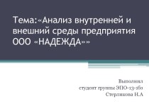 Анализ внутренней и внешний среды предприятия ООО Надежда