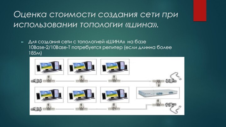 Оценка стоимости создания сети при использовании топологии «шина».Для создания сети с топологией