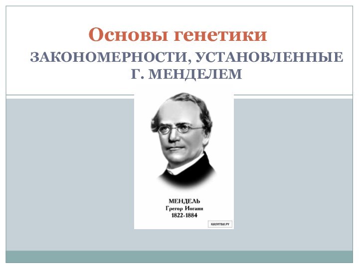 ЗАКОНОМЕРНОСТИ, УСТАНОВЛЕННЫЕ Г. МЕНДЕЛЕМОсновы генетики