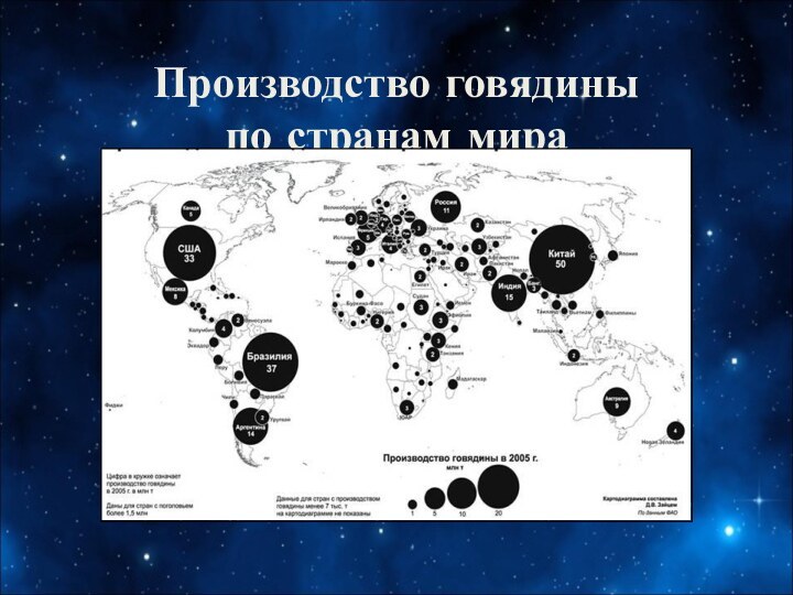 Производство говядины  по странам мира