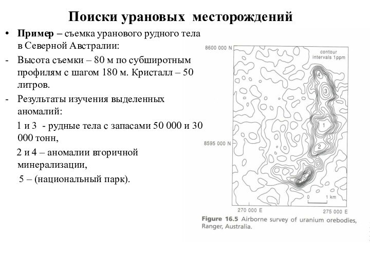 Поиски урановых месторожденийПример – съемка уранового рудного тела в Северной Австралии:Высота съемки