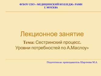 Сестринский процесс. Уровни потребностей по А.Маслоу