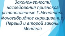 Закономерности наследования признаков установленные Г. Менделем. Моногибридное скрещивание. Первый и второй законы Менделя