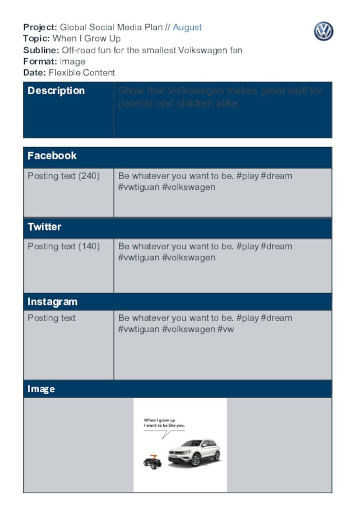 Project: Global Social Media Plan // August Topic: When I Grow Up