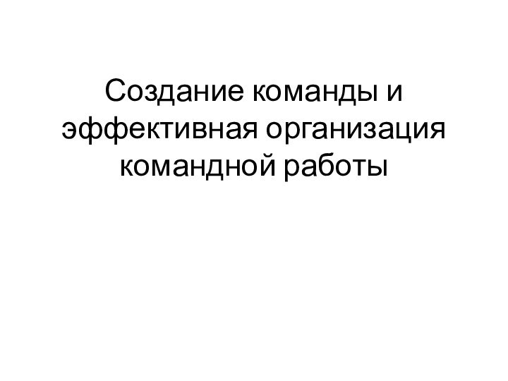 Создание команды и эффективная организация командной работы