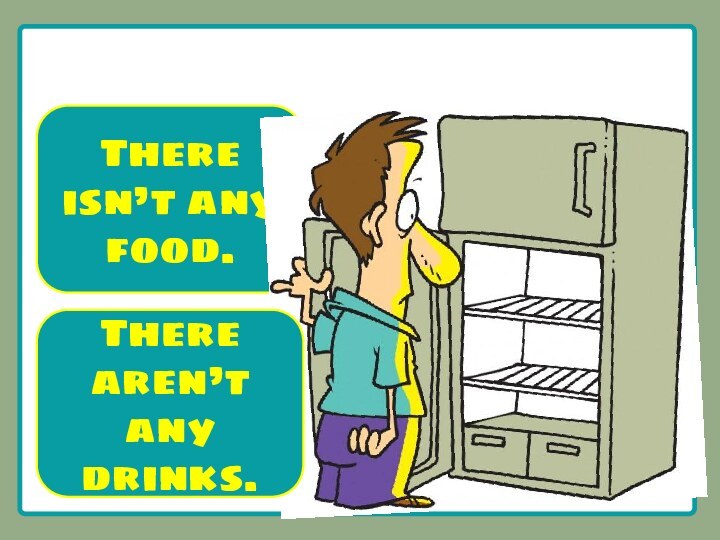 What’s there in the fridge?There isn’t any food.There aren’t any drinks.