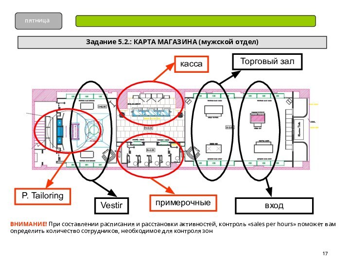 Задание 5.2.: КАРТА МАГАЗИНА (мужской отдел)кассапримерочныеP. TailoringVestirТорговый залвходВНИМАНИЕ! При составлении расписания и