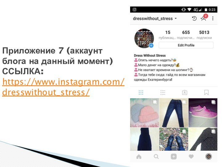 Приложение 7 (аккаунт блога на данный момент) ССЫЛКА:  https://www.instagram.com/dresswithout_stress/