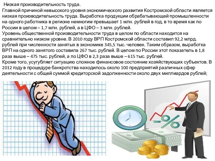 Низкая производительность труда.Главной причиной невысокого уровня экономического развития Костромской области является